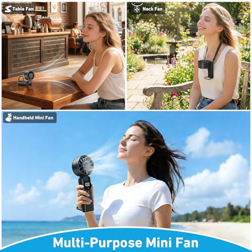 AILBTON Portable Handheld Fan, 5000mAh Rechargeable Mini Personal USB Fan with LED Display & Foldable Design, 199-Speed Po...