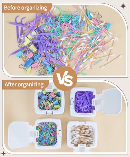 2-Pack Floss Pick Holder and Qtip Holder with One-Touch Opening, Quick Refill for Floss Picks, Cotton Swabs, Balls, Pads -...
