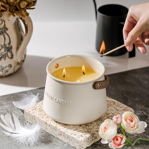 Candles for Home Scented - Scandinavian Style 3 Wick Candle - Long-Lasting Ceramic Candle Jar - Soy Candles Non Toxic with...