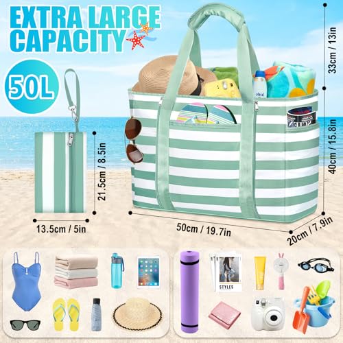 TEUEN Extra Large Beach Bags for Women, Waterproof Sandproof Beach Tote Bag Foldable Swim Pool Bag with Zipper and Wet Pocket