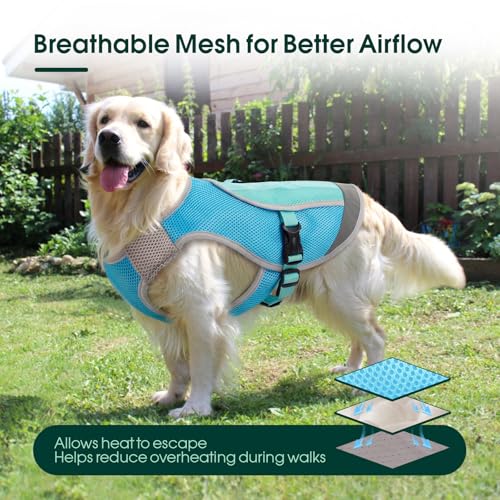 Kuoser Dog Cooling Vest for Summer, Lightweight Dog Cooling Harness Shirt with Breathable Mesh, Reflective Cooler Jacket P...
