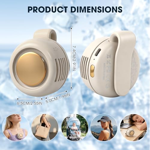 Timeno Portable Clip-On Bladeless Fan, Mini USB Rechargeable 360° Rotatable Fan, 3-Speed Silent Personal Cooling Fan for O...
