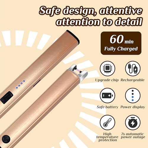 2 PCS Candle Lighter,Windproof Flameless Electric Lighter with LED Power Display ＆ Safety Switch, Upgraded Plasma USB Rech...