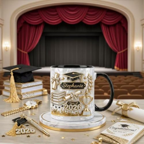 UrbanNEST Custom Name Graduation 3D Effect Coffee Mug, Grads Gift For Daughter From Mom Dad, Class Of 2026, Graduation Mug...