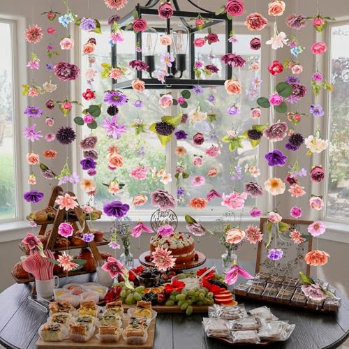 Suncalla 6 Pcs 35.46 ft Flower Garlands Backdrop Spring Artificial Wildflower Vines Floral Decorations for Party Fake Flow...