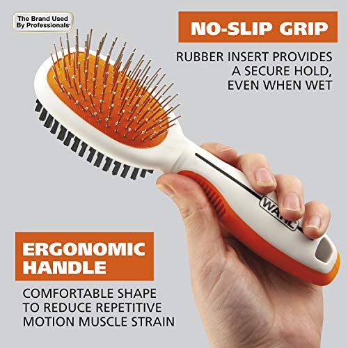 Wahl Premium Pet Double Sided Medium Pin Bristle Brush, Ergonomic Brush with Ergonomic Rubber Grips for Comfortable Brushi...