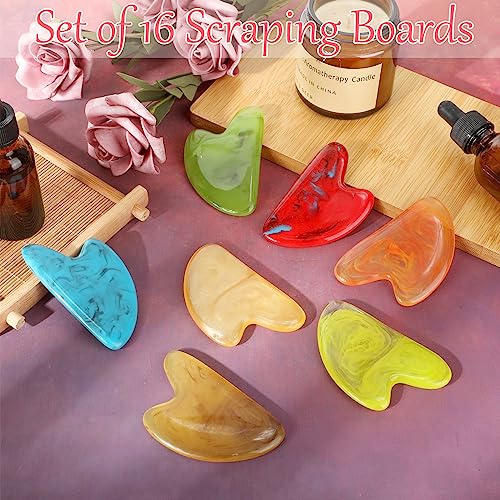 Sherr 16 Pcs Gua Sha Facial Tools Gua Sha Stone Facial Massage Tools Face Massager for Body Spa Acupuncture Relieve Muscle...