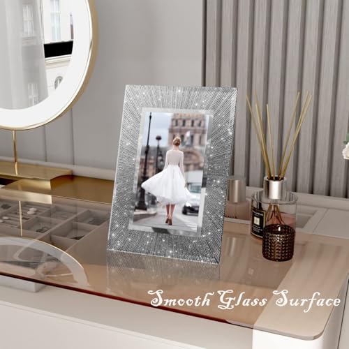 Flocey 5x7 Picture Frame Glass 2 Pack, Sparkly Glitter Photo Frame 5 x 7 Mirror Crystal Wedding Gift Wall and Tabletop Dis...