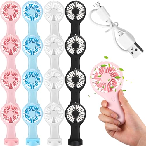 Woanger 12 Pcs Mini Handheld Fan Bulk 3 Speed USB Electric Battery Operated Small Portable Pocket Fan with Data Cable and ...