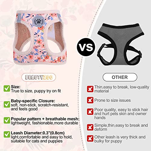 BEAUTYZOO Step in Dog Harness and Leash Set, Floral Pattern Reflective Dog Harness No Pull No Choke Puppy Harness for XXS ...