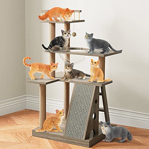 Toymany 8PCS Grey & Orange Cat Figurines Set, Realistic Cat Figures Kitten Toys, Cat Cake Toppers Easter Egg Birthday Gift...