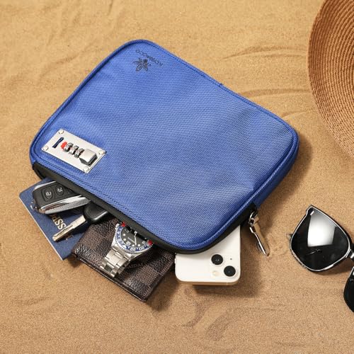 KOSMCCO Anti-Theft Locking Beach Bag, 9x7.5-inch Portable Beach Safe for Securing Your Valuables and Phone – Blue