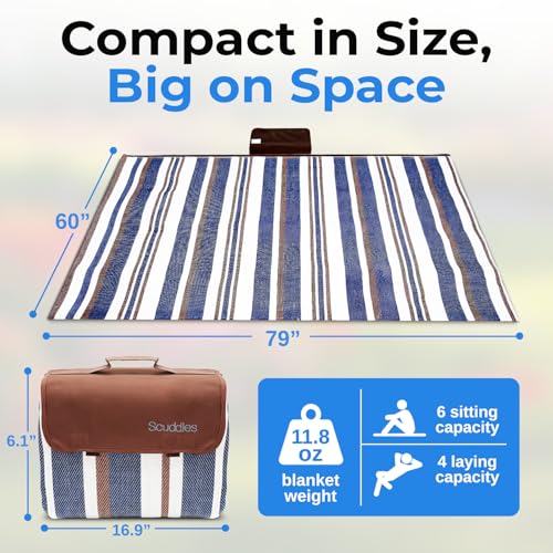 scuddles Extra Large Picnic Blanket – 60" x 80" Waterproof Outdoor Mat with Soft Dual-Layer Comfort, Foldable Travel Rug f...