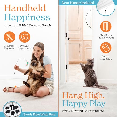 18-Piece Interactive Cat Toys for Indoor Cats -PATENTED Heavy Duty Self-Holding Floor Base & Suction Cup - Durable Feather...