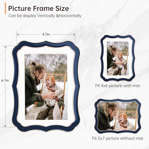 5x7 Enamel Picture Frame with HD-Tempered Glass, Display 4x6 Photo with Mat, Ornate Photo Frame with Metal Edge & Velvet B...