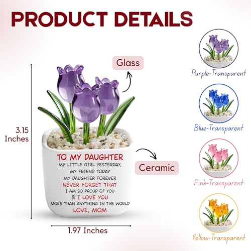 Wrappiness Glass Everlasting Tulips Pot for Women - Personalized Gifts - Glass Flowers Decor, Birthday Gift for Daughter f...