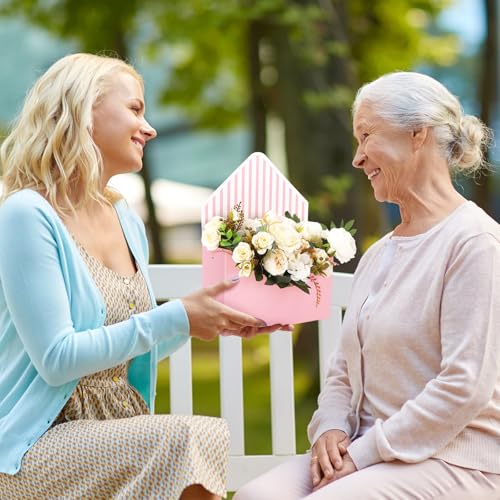 FYSUIMU 12Pcs Mother's Day Floral Envelope Box Empty Flower Stripe Paper Box Florist Bouquet Packaging Box for Valentine's...
