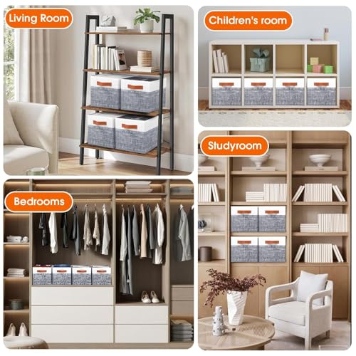 Fab totes Collapsible Storage Baskets for Shelves,14"x10", 4 Pack Foldable Fabric Storage Bins with Double Leather Handle...