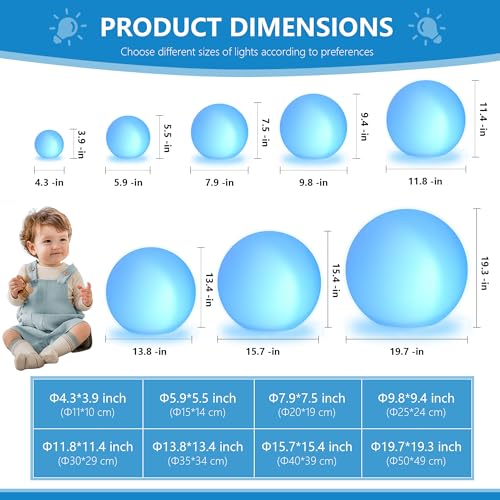 MIUWLXT 6-inch LED Light Ball, RGB Color Changing Nursery Night Light with Remote, IP68 Waterproof Floating Pool Lights, U...