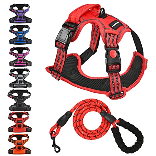 Juqiboom No Pull Dog Harness with A Free Heavy Duty 5ft Dog Leash, Adjustable Soft Padded Dog Vest, Reflective No-Choke Pe...