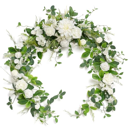 Ling's Moment Flower Garland - 6FT Eucalyptus & Rose - Sweetheart Table Decor for Wedding Reception, Artificial Floral Gar...