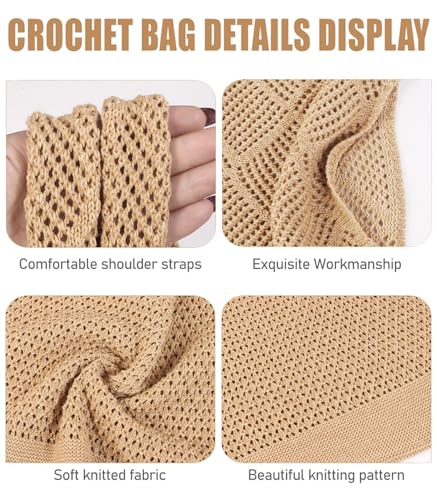 COOKOOKY Crochet Beach Tote bag Summer Beach Bag for Women Aesthetic Mesh Tote Bag Hippie Bag Knit Bag
