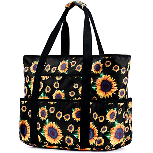 Becokan Beach Bags for Women Large Beach Tote Bag with Zipper Pockets Beach Bag Waterproof Sandproof Travel Nurse Tote Bag