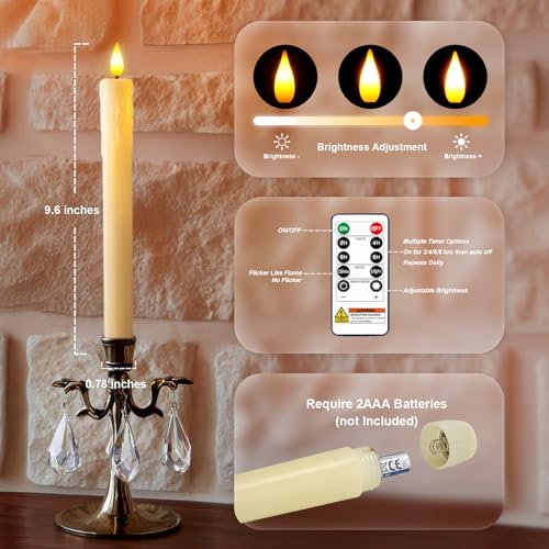 Homemory Real Wax LED Flameless Taper Candles with Remote Timer, 9.6 Inches Ivory Fake Candlesticks, Dripless Battery Oper...
