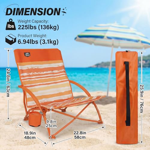 LANMOUNTAIN 2 Pack Low Beach Chair,Folding Recliner Camping Chair for Adults,Lightweight Backpacking Low Seat Camping Chai...