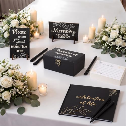 Tosstuki Celebration of Life Guest Book Share a Memory Decorations for Funeral 100 Pcs Funeral Cards 2 Wood Sign with 4 Ho...