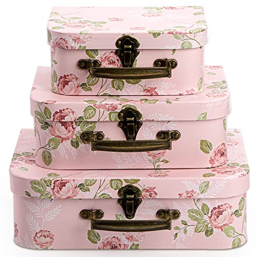 Fasmov 3 Pack Paperboard Suitcases Storage Box Decorative Storage Boxes Gift Boxes With Lids for Photo Storage Home Decora...