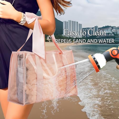 KUAK Iridescent Clear Beach Tote Bag for Women Girls Large Waterproof with Inner Zipper Pocket for Swim Pool Travel Vacation