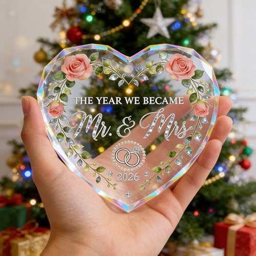 Heart Shaped Crystal Ornament for Couples – 2026 Mr & Mrs Wedding Keepsake, Romantic Anniversary & Engagement Gift, Elegan...