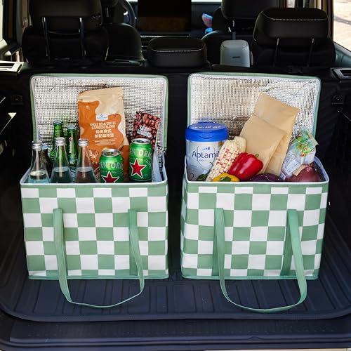 Ohocut Checkered Insulated Grocery Bags 2 Pack, Checkerboard Cooler Shopping Bags for Groceries, Insulated Bags for Food D...