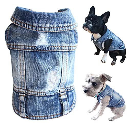 Jean Jacket, Blue Denim Lapel Vest Coat Costume, Dog & Cat T-Shirt Clothes, Cool & Funny Apparel Outfits, Machine Washable...