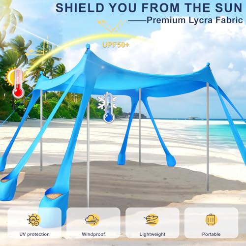 Beach Tent Sun Shelter UPF 50+,10x10 FT Beach Canopy Tent Sun Shade,Pop Up Beach Canopy with 8 Sandbags, Outdoor Beach Sha...