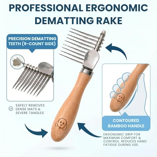 Dog Dematting Brush & Rake, Detangler Brush for Dogs, Comb Tool for Grooming, Best for Doodles, Poodles, Goldendoodles, Ca...