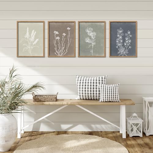 Heiple Framed Boho Wall Art Set of 4 Wooden Wall Art for Rustic Vintage Farmhouse Home Living Room Bedroom Bathroom Kitche...