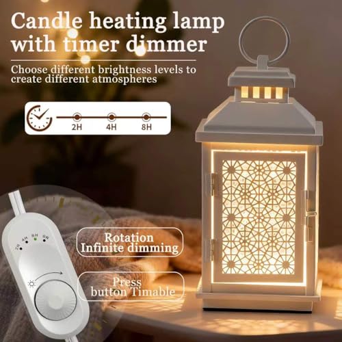 White Candle Warmer Lamp with Timer – Stepless Dimming, Auto Shut-Off 2H/4H/8H, Top-Down Heating for Large Jar Candles, Fl...