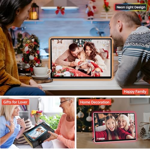 ApoloSign Neon Light Digital Picture Frame - 14" 2K FHD Display | AI Color-Changing LED Strip Digital Photo Frame | Quick ...