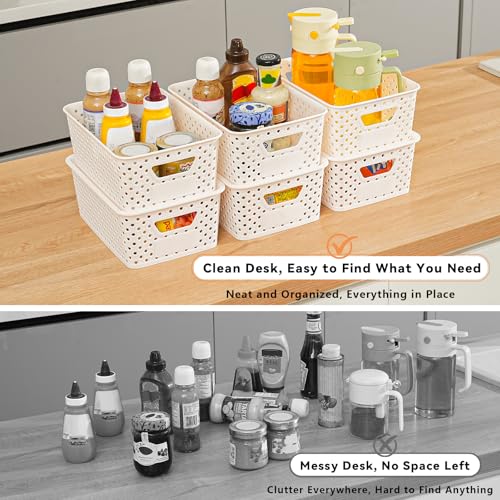 10 Pack Small Plastic Storage Bins with Lids, Stackable Plastic Storage Baskets for Organizing with Handles, Organizer Bin...
