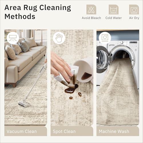 Soalmost Washable Area Rug 8x10, Large Soft Rugs for Living Room Vintage Beige Carpet 8x10 Area Rugs for Bedroom Dining Ro...