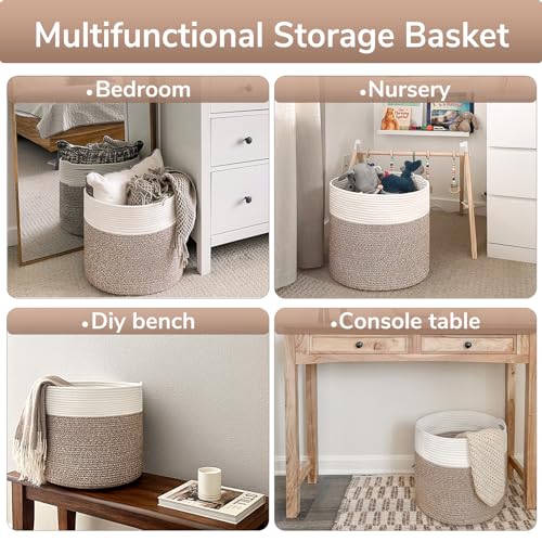 Goodpick 15.8 x 15.8 x 13.8 Inches Blanket Basket - Cotton Rope Baskets for Blankets & Toys, Nursery & Living Room Decor (...