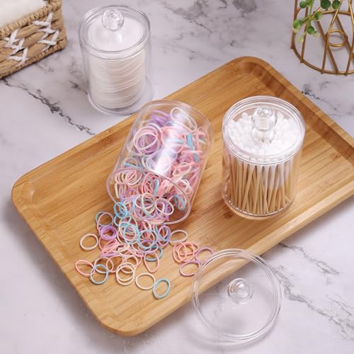 WEISHI 4 Pack Qtip Holder Dispenser - Cotton Ball, Swab, Round Pads, Floss , Small Clear Plastic Apothecary Jar Containers...