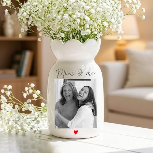 GABITA Personalized Ceramic Flower Vase Gift for Mom Grandma, Custom from Grandkids, Mom & Me - Custom Photo Floral Vase f...