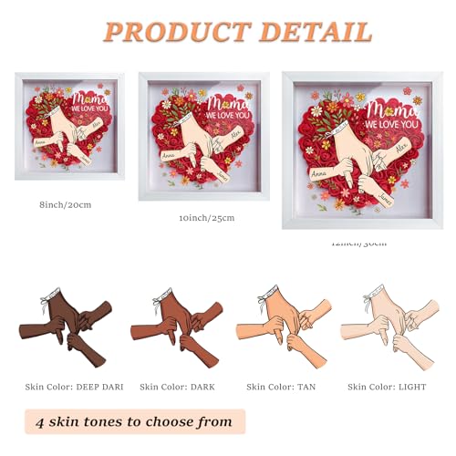 Personalized Mom Flower Shadow Box with Hands & Kids Names, - Customized Rose Frame Gift for Mom Grandma, Unique Mother's ...