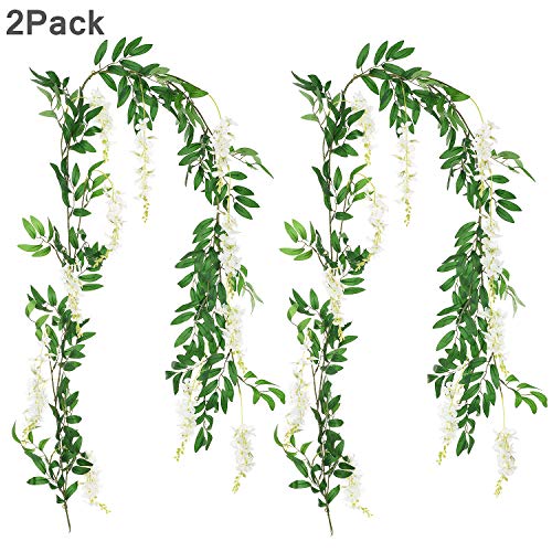 DearHouse 2Pcs 6Ft/Piece Artificial Flowers Wisteria Garland Artificial Wisteria Vine Hanging Flower Greenery Garland for ...