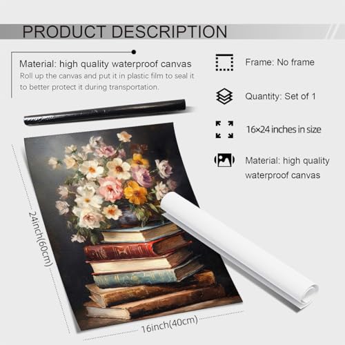 Floral Book Canvas Wall Art Botanical Flower Oil Painting Poster Vintage Antique Aesthetic Prints for Gallery Living Room ...