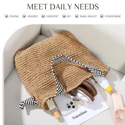 fauson Beach Bags for Women - Straw Bag Tote Bags Casual Boho Large Summer Crossbody Shoulder Handbags Purse