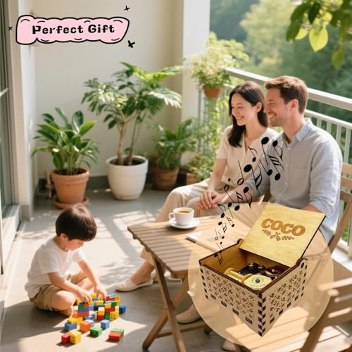 Teykst Remember Me Wood Music Box for Father's Day Birthday Anniversary, 18 Note Wind-up Wooden Engraved Musical Boxes Gif...